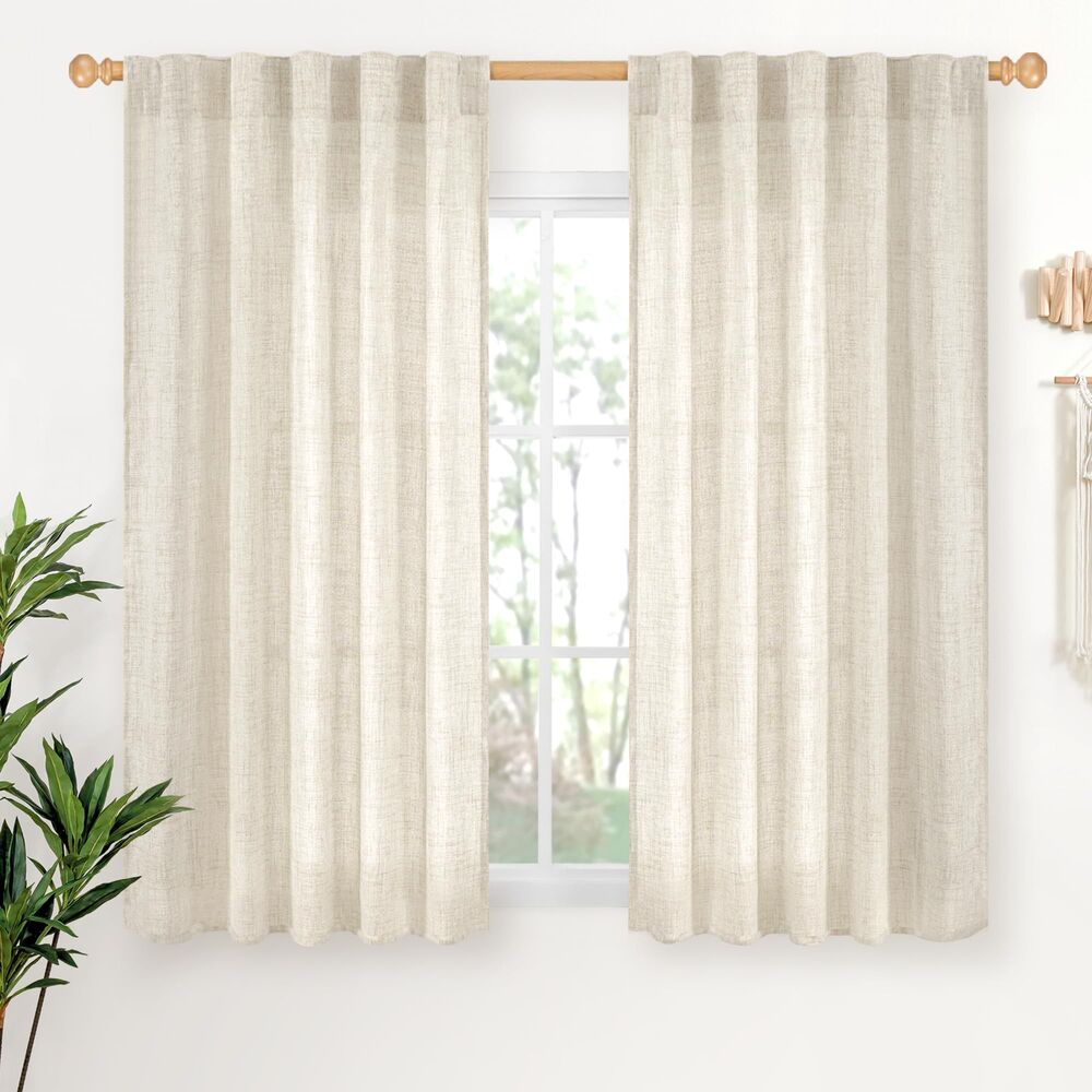 Set of 2 Curtain Panels, 42"W x 48"L Linen Blend Curtain Panels